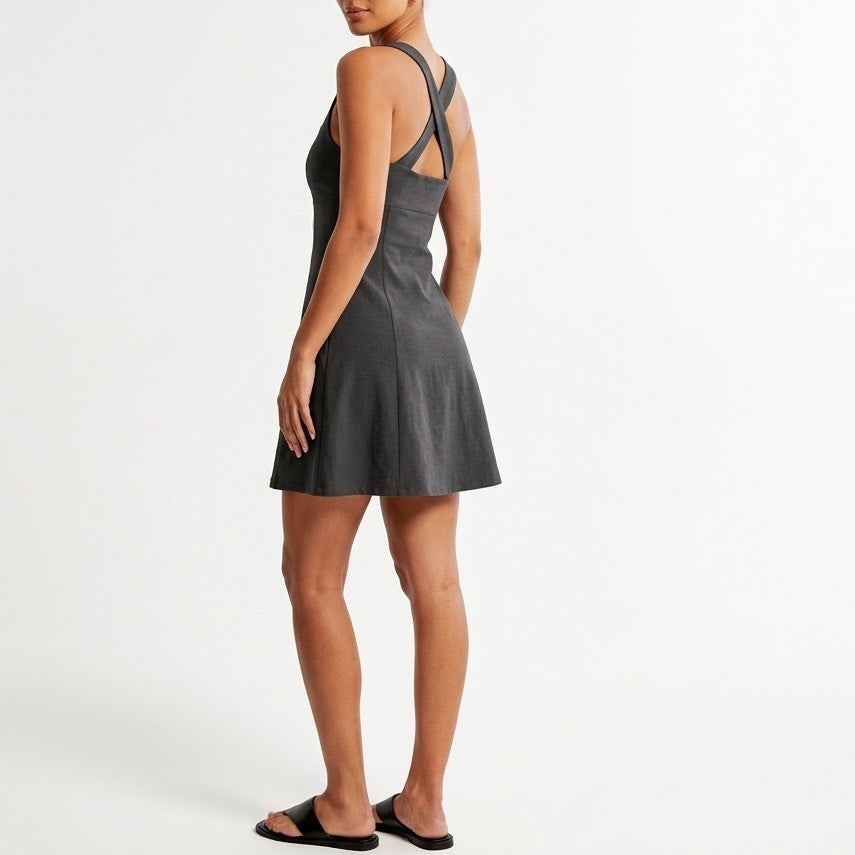 Outdoor Voices Mini Dress Womens S Black Stretch Square Neck Cross Back Pullover