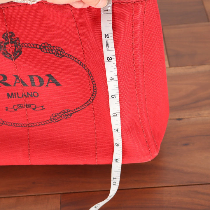 Prada Canapa Tote Bag Red Canvas Logo Handbag Rosso Gold Hardware