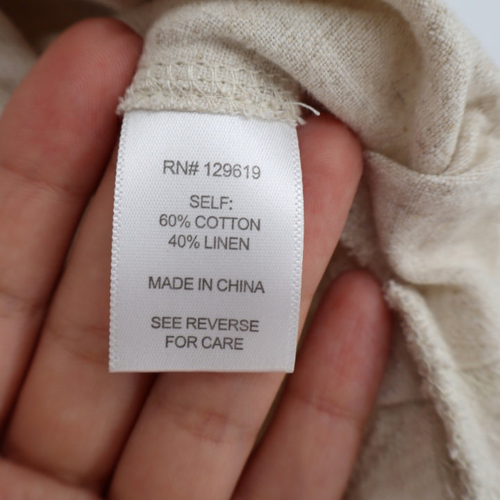 STIL Collection Oatmeal Cotton Linen Cropped Button Down Shirt Large