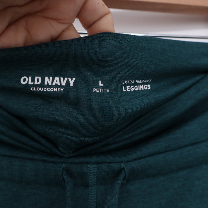 Old Navy Leggings Womens L Petite CloudComfy Dark Teal Extra High Rise Excellent