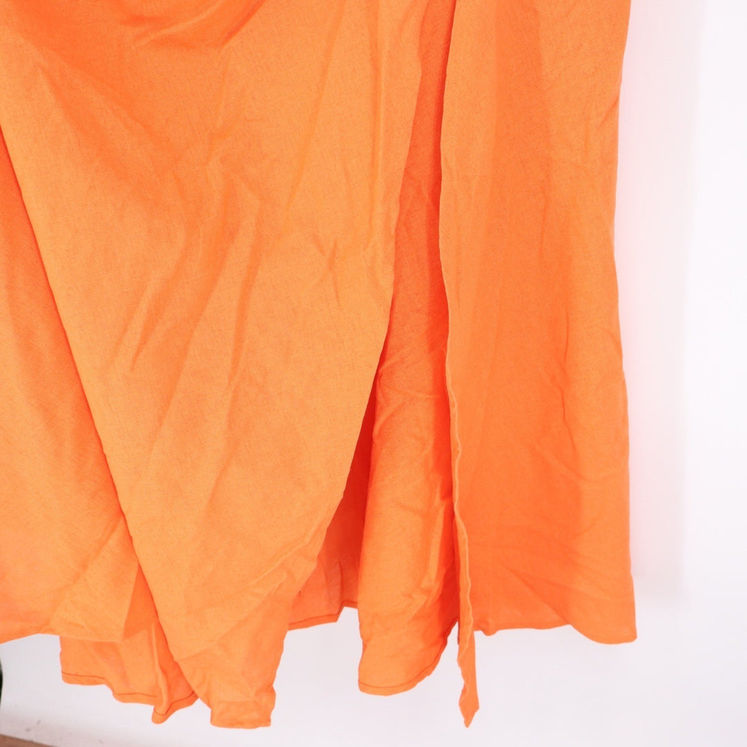Showpo Rhyne Midi Dress Papaya Orange Asymmetric Puff Sleeve Cut Out US 16 NEW