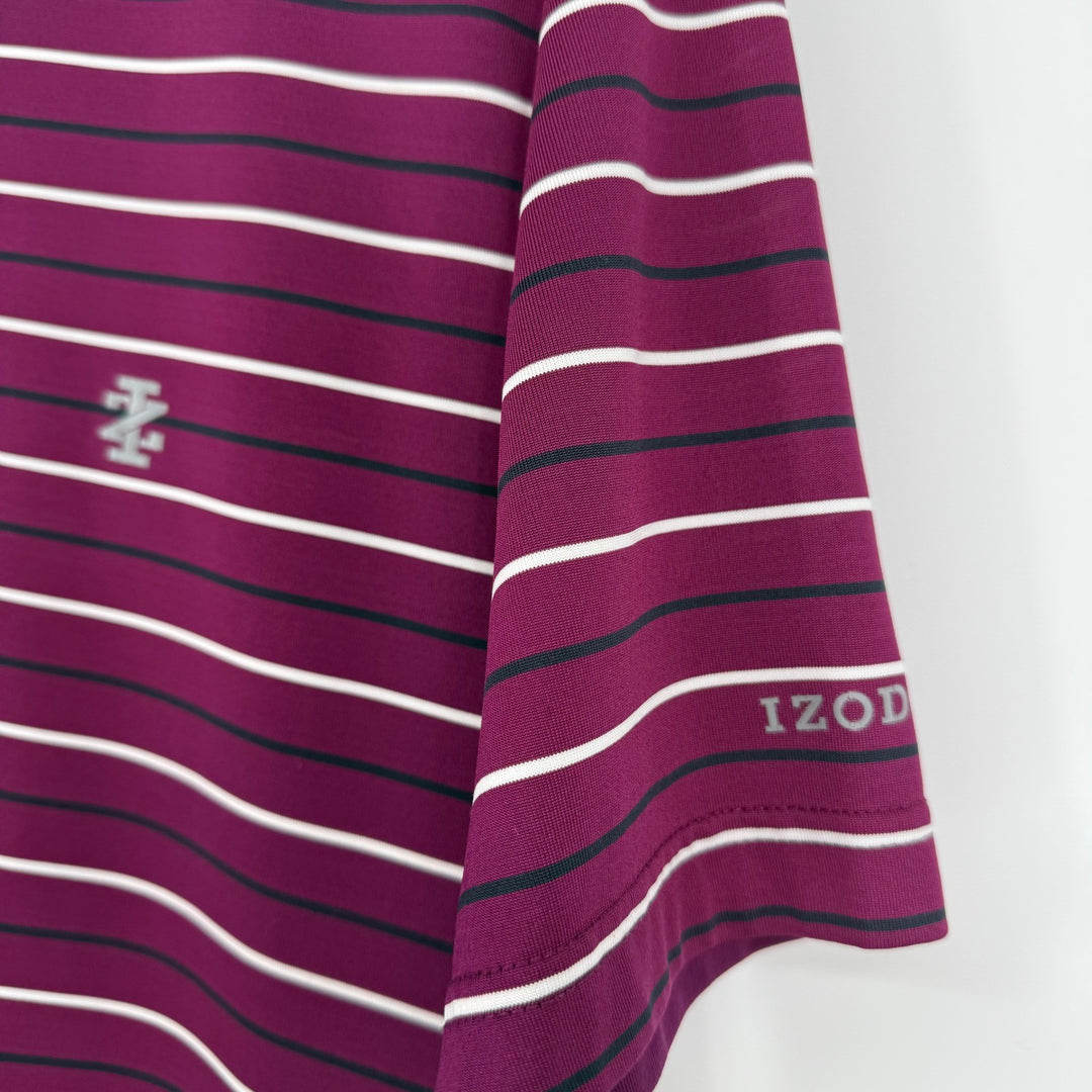 IZOD Golf Mens Medium Burgundy White Stripe Short Sleeve Polo Shirt M