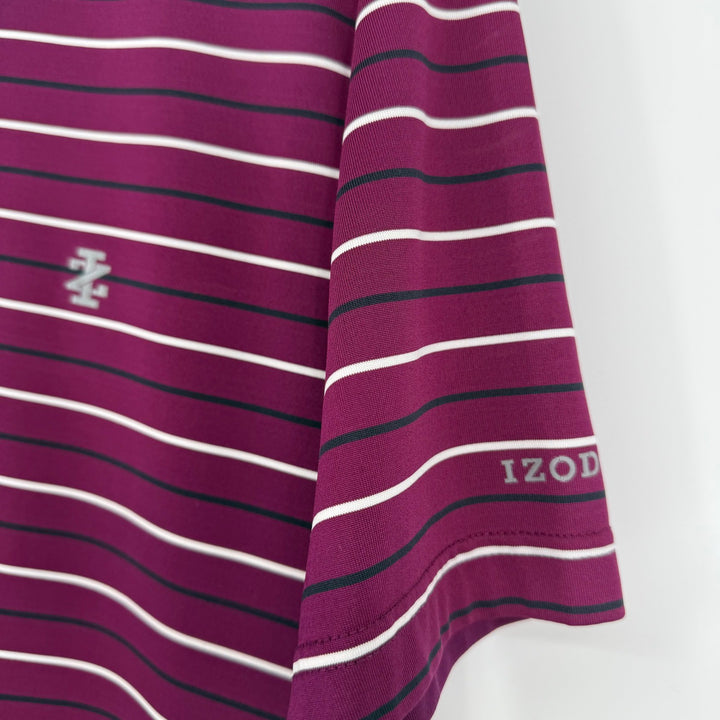 IZOD Golf Mens Medium Burgundy White Stripe Short Sleeve Polo Shirt M
