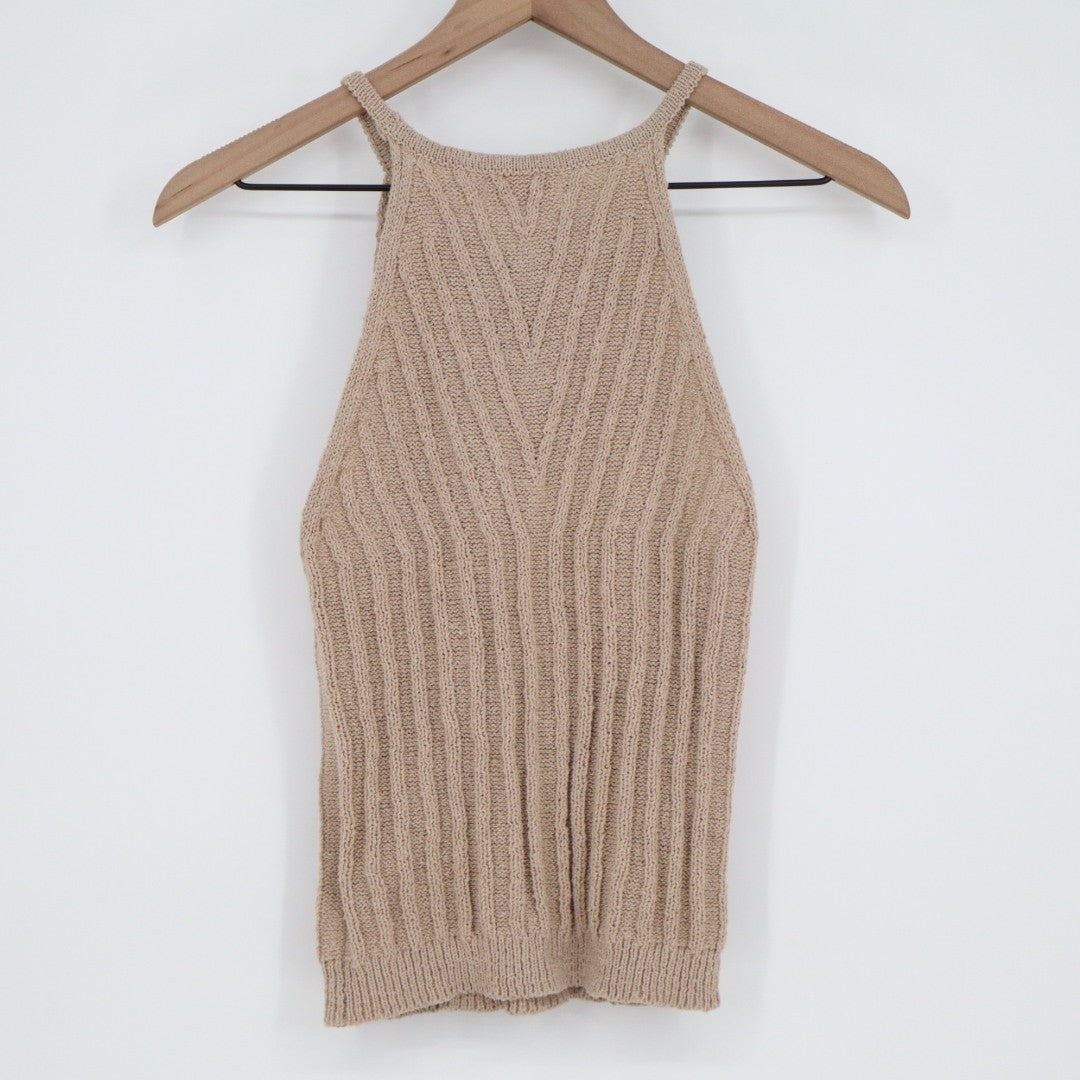 Pink Lily Vest Sweater Womens Medium/Large Beige Cable Knit Ribbed Round Neck