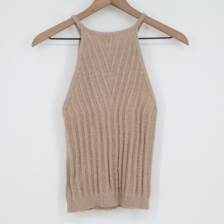 Pink Lily Vest Sweater Womens Medium/Large Beige Cable Knit Ribbed Round Neck