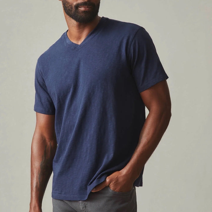 American Giant T-Shirt Mens Large Blue Cotton Casual Wear Short Sleeve V-Neck