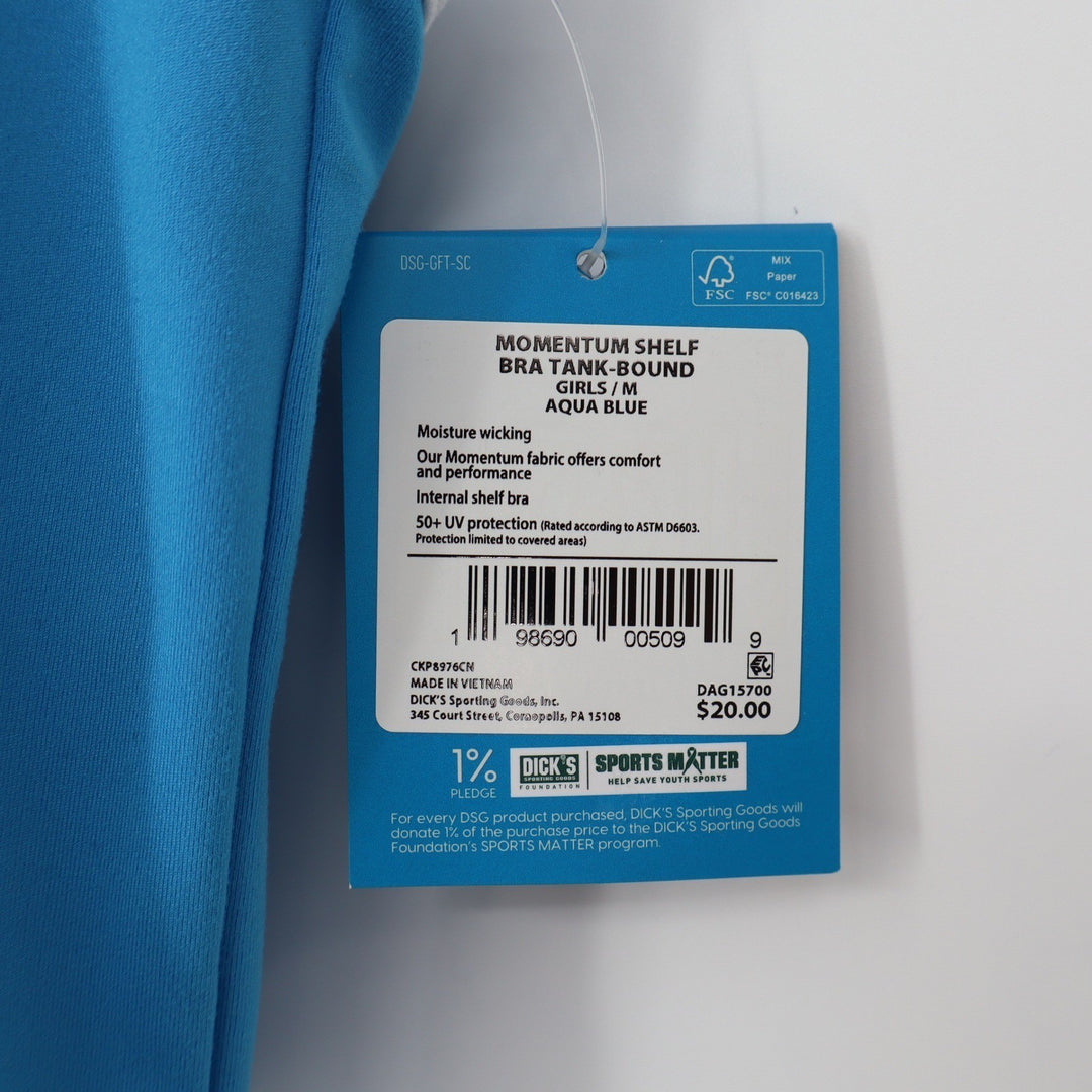 DSG Girls Momentum Shelf Bra Tank-Bound Aqua Blue Racerback Top Size M