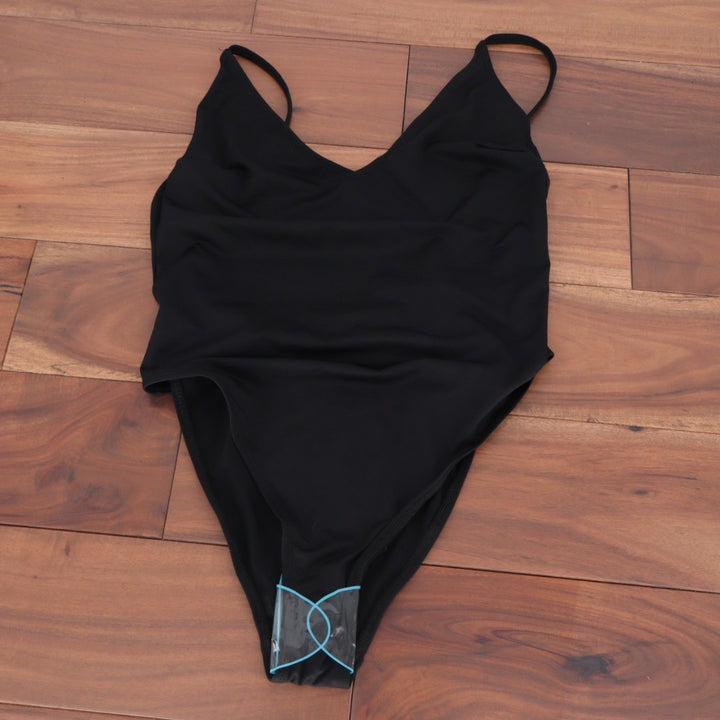 ASOS DESIGN Black V Neck Strappy Back One Piece Swimsuit