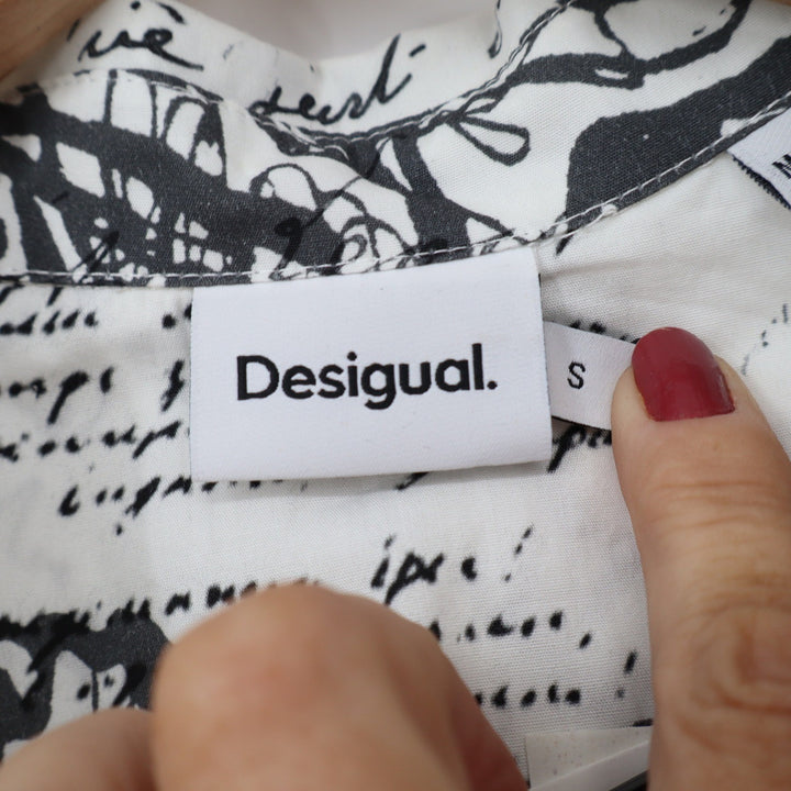 Desigual Shirt Women's S CAM_SOMA White Black Script Print Button-down New
