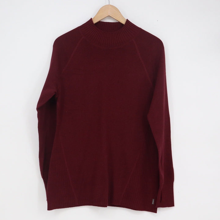 Eddie Bauer Womens Large Burgundy Mock Neck Raglan Sleeve Cotton Blend Sweater