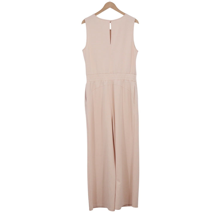 Peach Pink Sleeveless Wide Leg Jumpsuit Drawstring Waist L