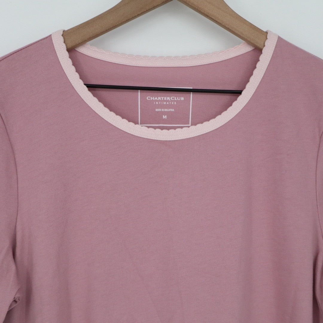Charter Club Intimates Pajama Top Womens M Blush Cotton Long-Sleeve Crew Neck