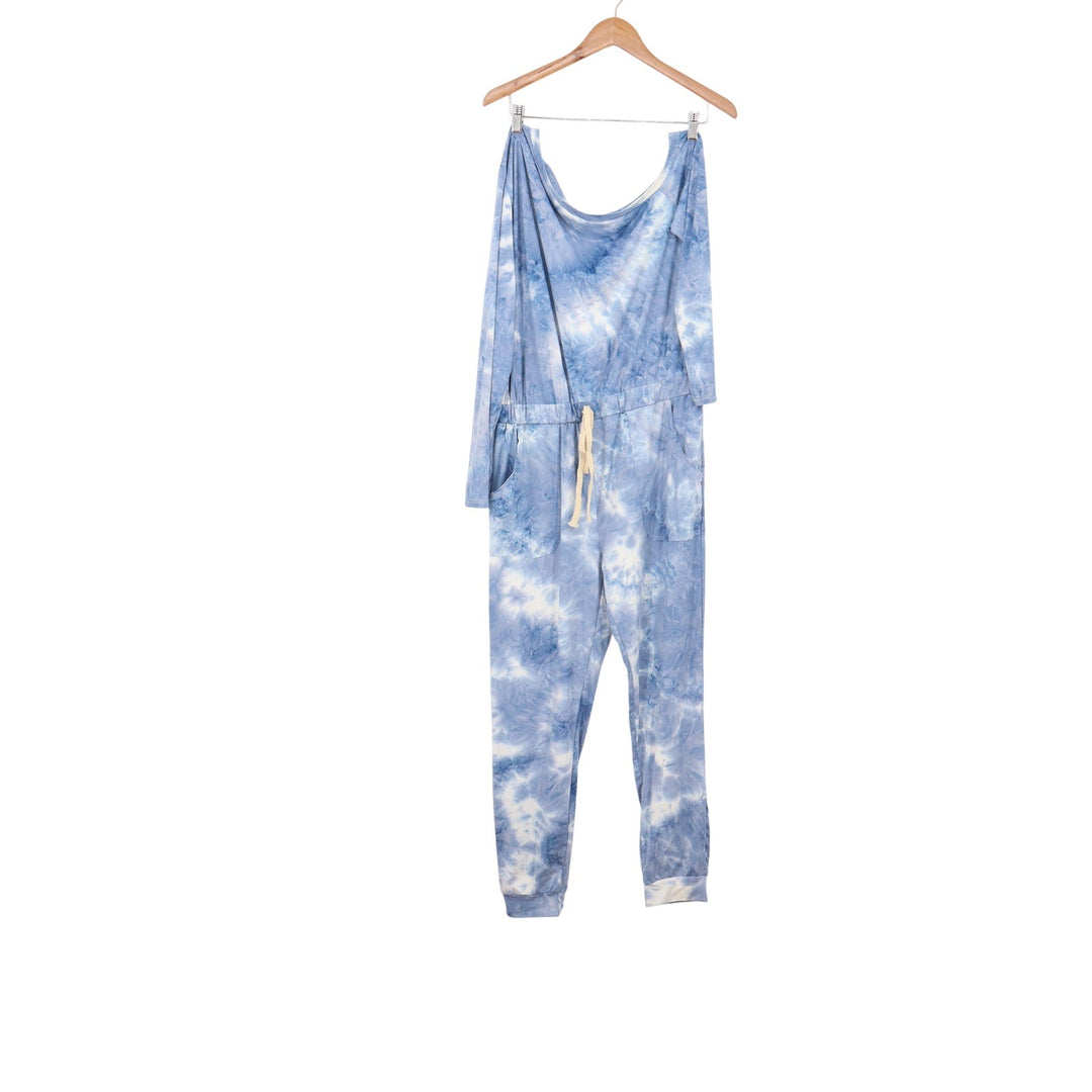 Anna-Kaci Jumpsuit Womens L Blue Tie Dye Long Sleeve Pocket NEW