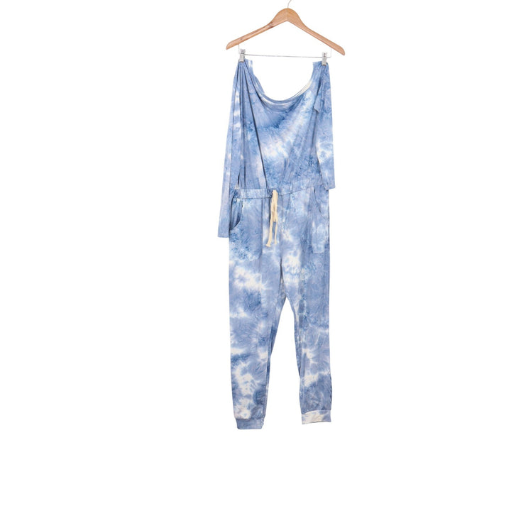 Anna-Kaci Jumpsuit Womens L Blue Tie Dye Long Sleeve Pocket NEW