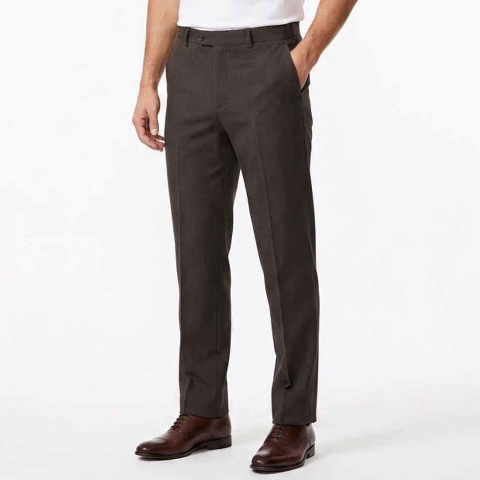 Croft & Barrow Mens Dress Pants 34x30 Charcoal Brown Wool Flat Front Slacks