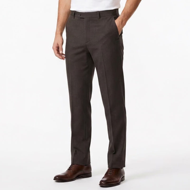 Croft & Barrow Mens Dress Pants 34x30 Charcoal Brown Wool Flat Front Slacks