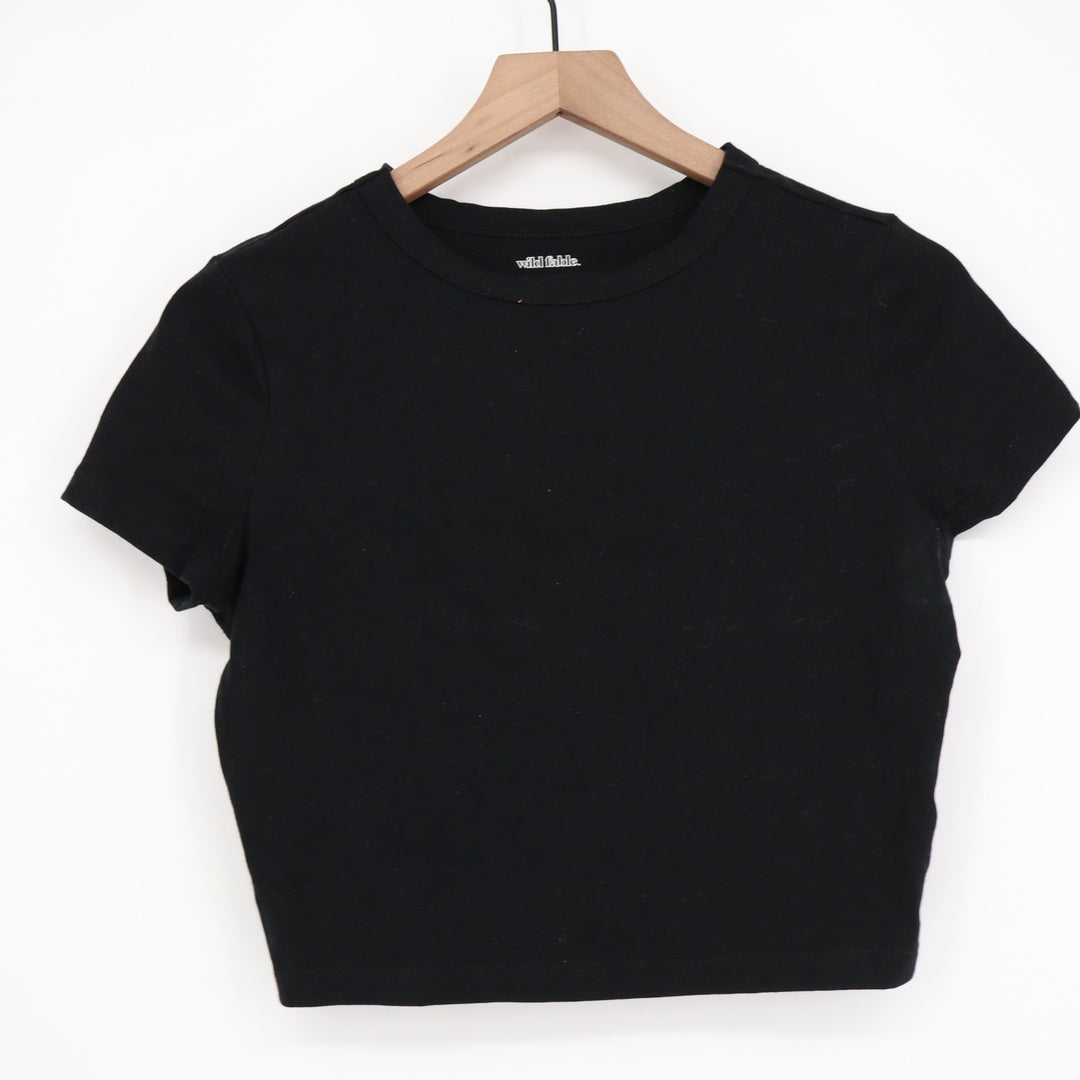 Wild Fable Womens Black Short Sleeve Crewneck Cropped Baby Tee Shirt Size M