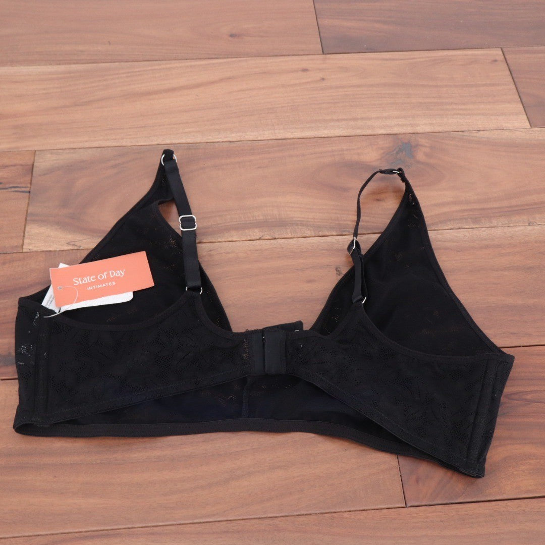 State of Day Intimates Black Floral Lace Mesh Bralette Wireless XXL New