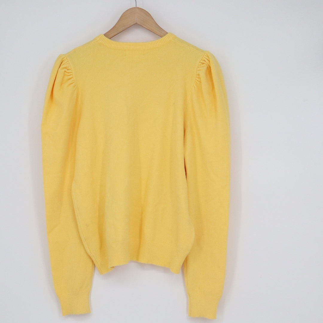 &merci Yellow Puff Shoulder Long Sleeve Crew Neck Knit Sweater Large KLJ0574
