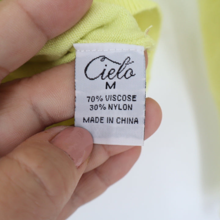 Cielo Womens Lemon Yellow V-Neck Button Front Cardigan Sweater Size M