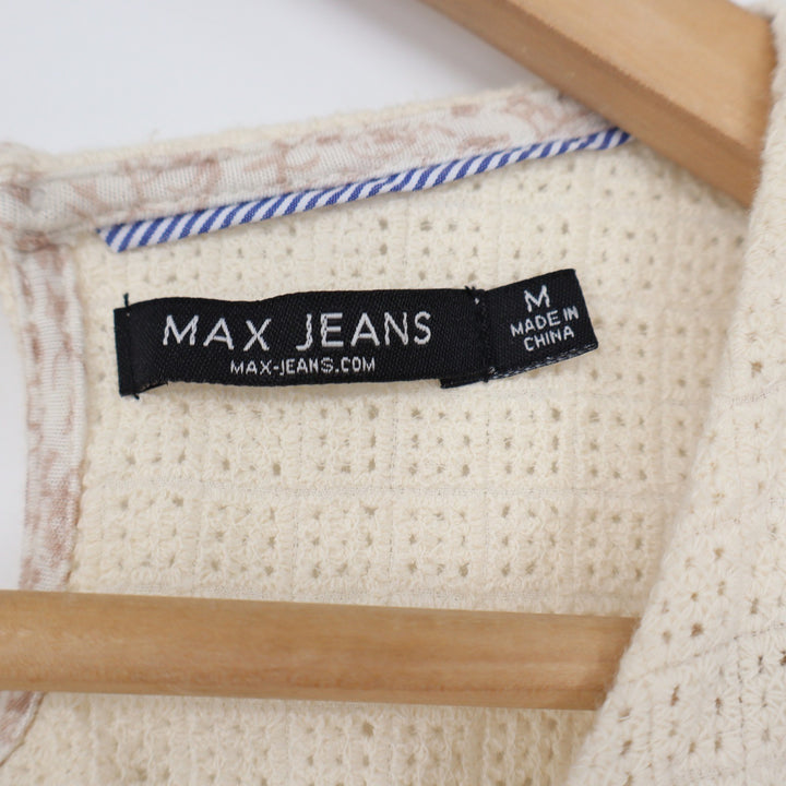 Max Jeans Womens Medium Beige Crochet Yoke Sleeveless Tank Top Keyhole Back