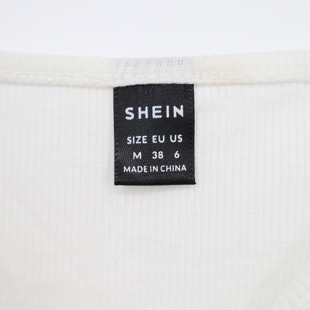 Shein Tank Dress Womens Large White Green Floral Stretch Wide Strap Scoop Neck