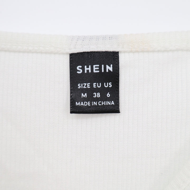 Shein Tank Dress Womens Large White Green Floral Stretch Wide Strap Scoop Neck
