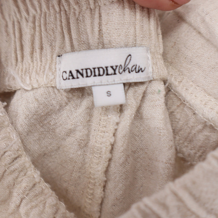 Candidly Chan Oatmeal Beige Linen Blend Ruffle Strap Romper Small