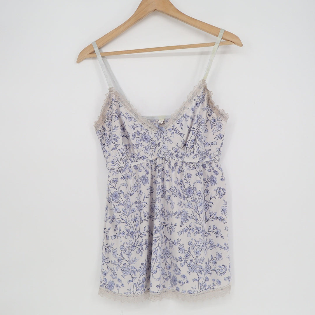 Laura Ashley Blue Floral Lace Trim Camisole Top XL Empire Waist Adjustable Strap