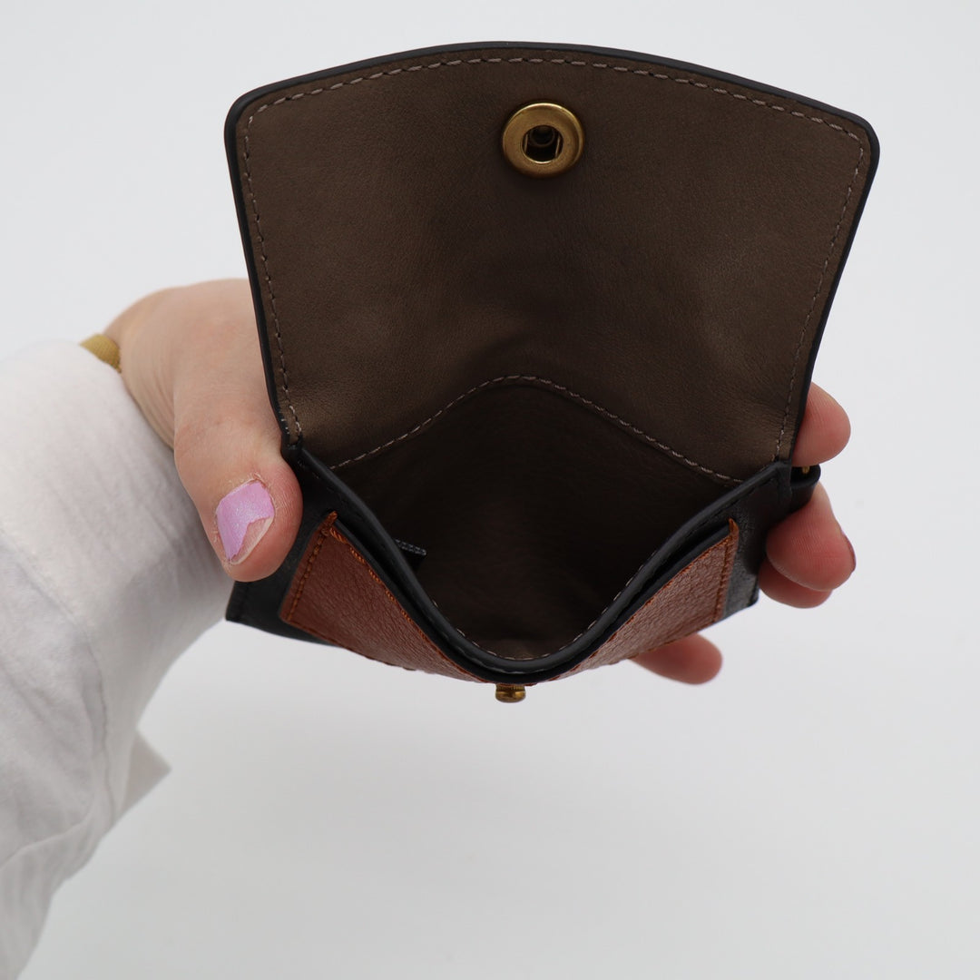 Frye Womens Black Brown Pebbled Leather Snap Flap Up Coin Wallet Wristlet