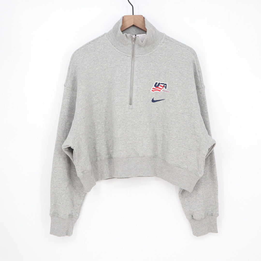 Nike Women Phoenix Crop Quarter Zip USA Hockey Sweatshirt Grey Large
