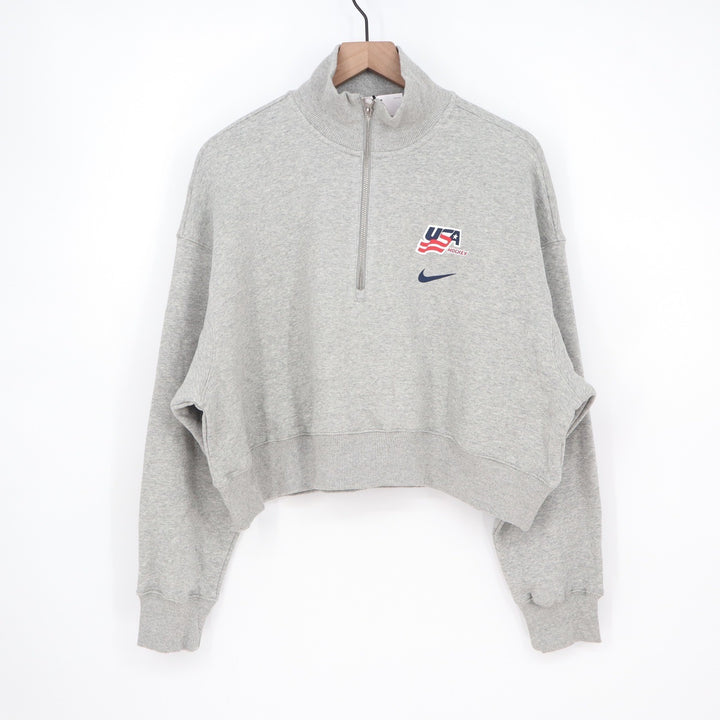 Nike Women Phoenix Crop Quarter Zip USA Hockey Sweatshirt Grey Large