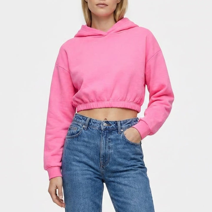 Naked Wardrobe Pink Cropped Hoodie Large Relaxed Fit Elastic Hem