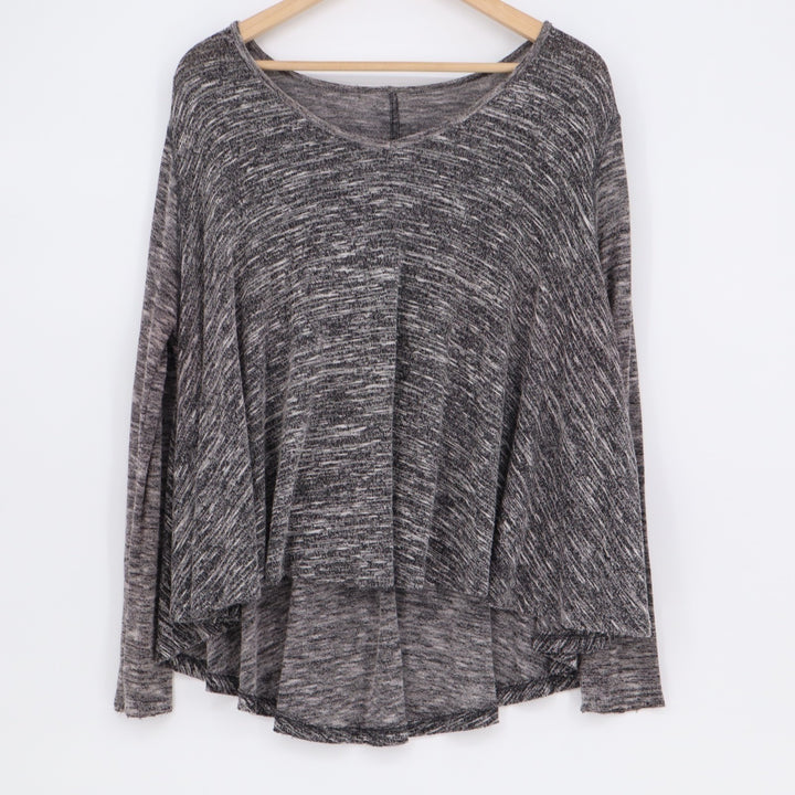 Sweater Women's Small Heather Grey Stretch High Low Hem Scoop Neck Pullover