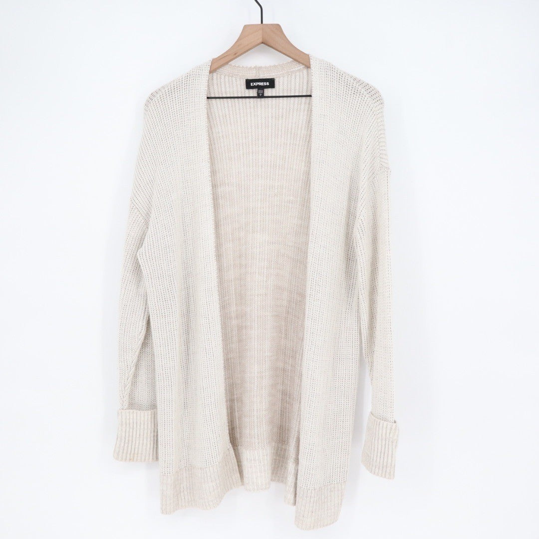Express Open Front Cardigan Sweater Beige Knit Long Sleeve Womens Size S