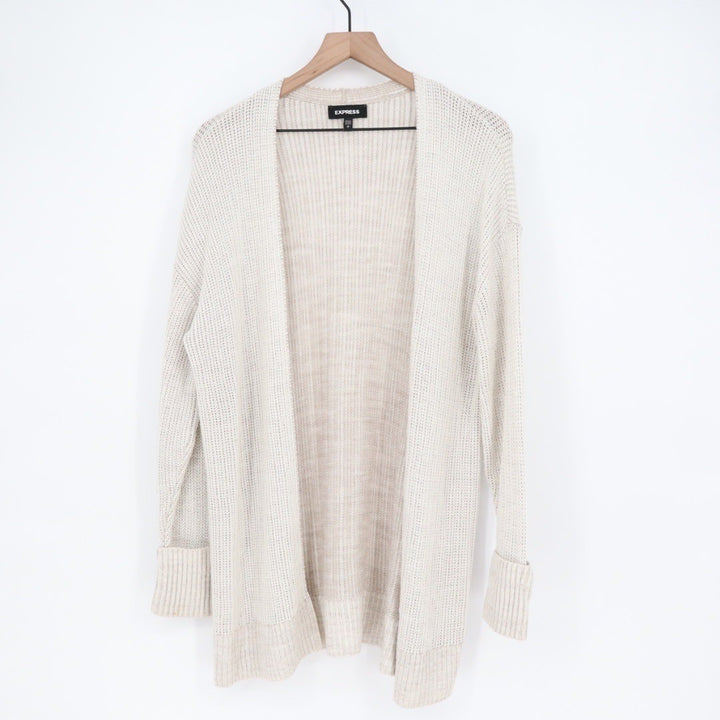 Express Open Front Cardigan Sweater Beige Knit Long Sleeve Womens Size S