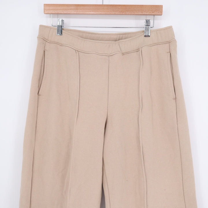 American Giant Pintuck Flare Pants Womens Large Cobblestone Cotton Fleece Lined
