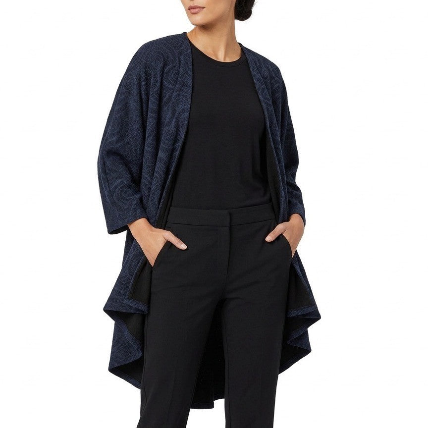 Lularoe Cardigan Sweater Womens Medium Blue Patterned Stretch Kimono Sleeves