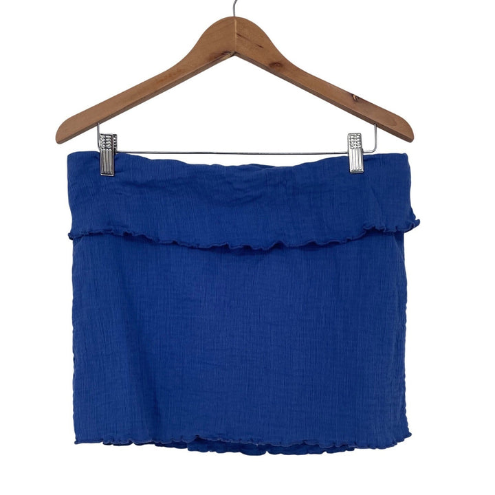 Free People Blue Gauze Ruffle Smocked Tube Skirt Mini Size L