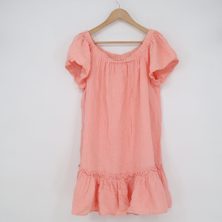 Rebecca Taylor Coral Pink Cotton Gauze Ruffle Hem Shift Dress Womens Size 10