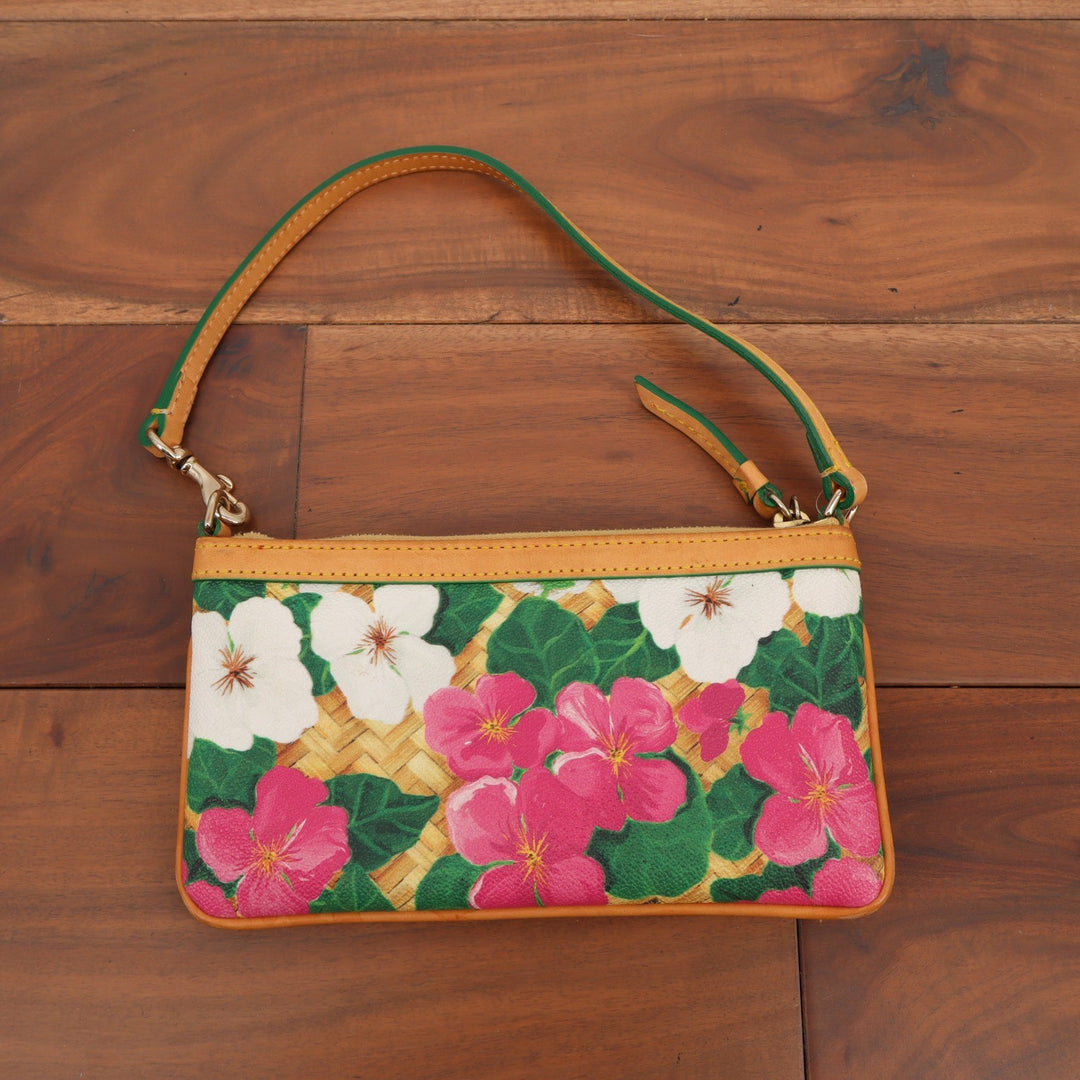 Dooney & Bourke Tropical Hibiscus Floral Basketweave Wristlet Pouch