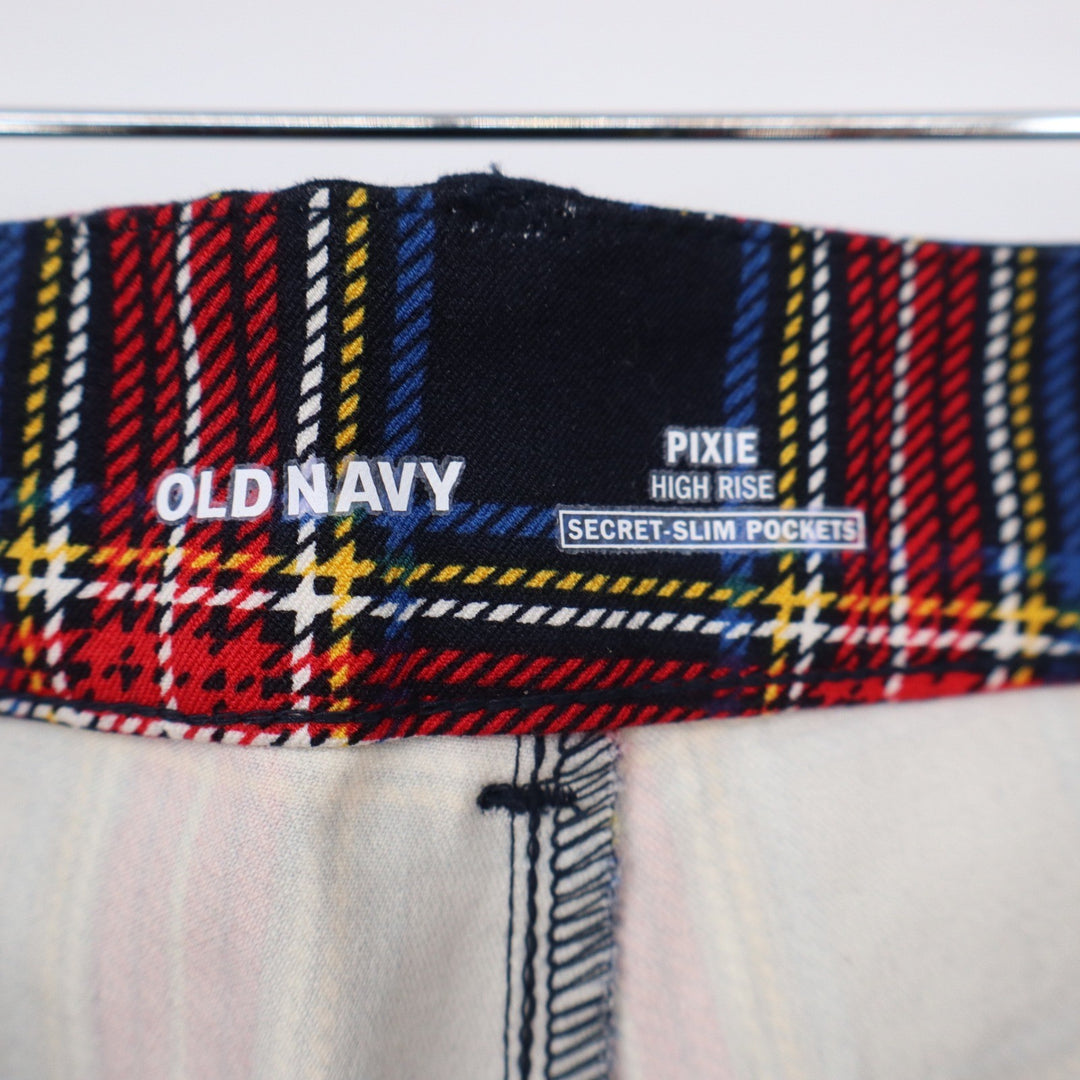 Old Navy Pants Womens 12 Pixie High Rise Red Plaid Stretch Ankle Excellent