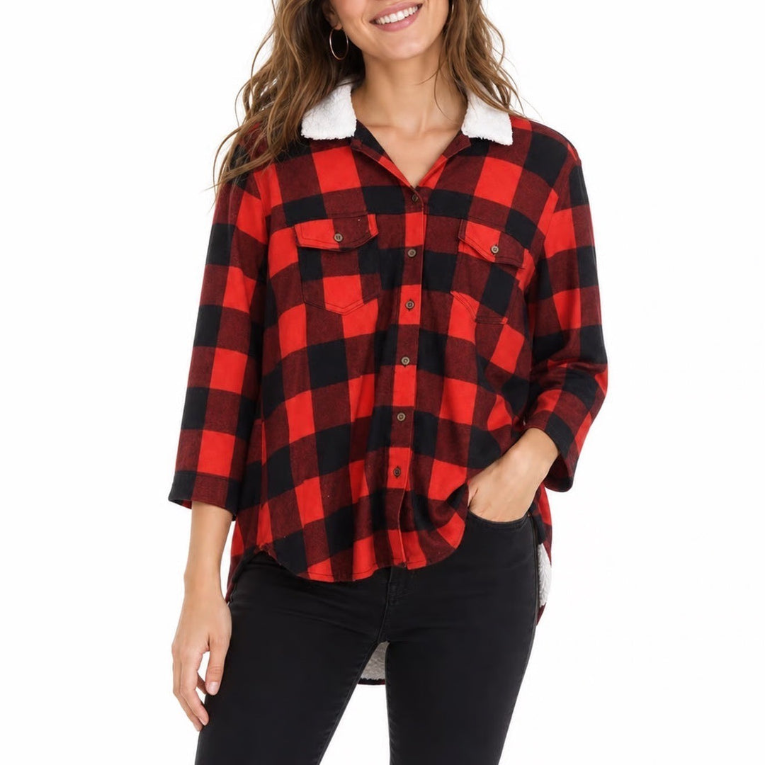 Eden & Olivia Red Black Buffalo Plaid Sherpa Lined Flannel Shirt Large