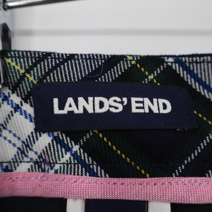 Lands End Womens Plaid Pleated Skort Navy Blue White Tartan Mini Skirt Size 4