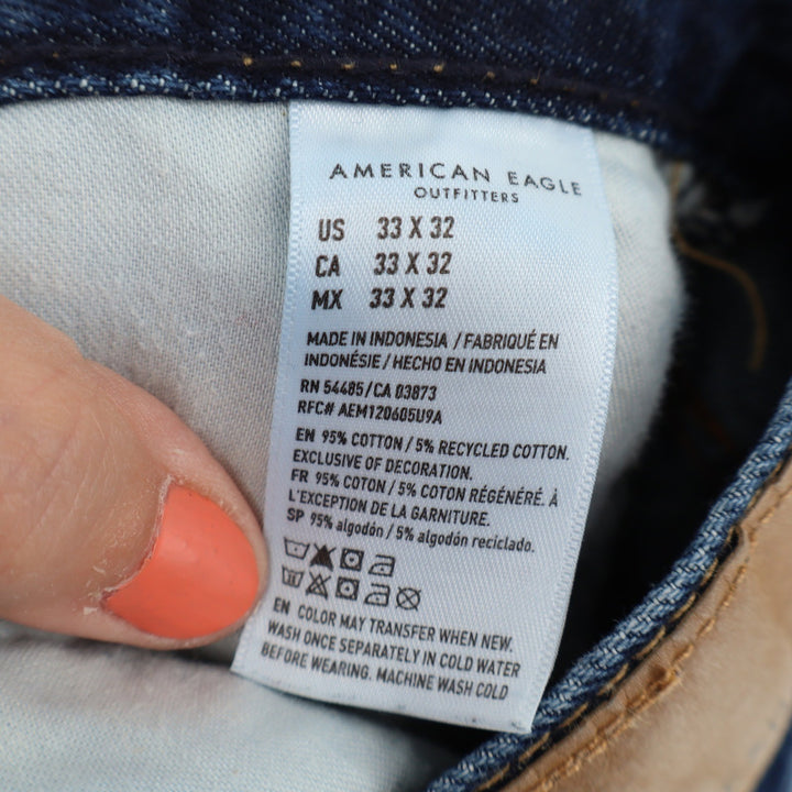 American Eagle Mens Dark Wash Straight Leg Jeans 33x32 Blue Cotton