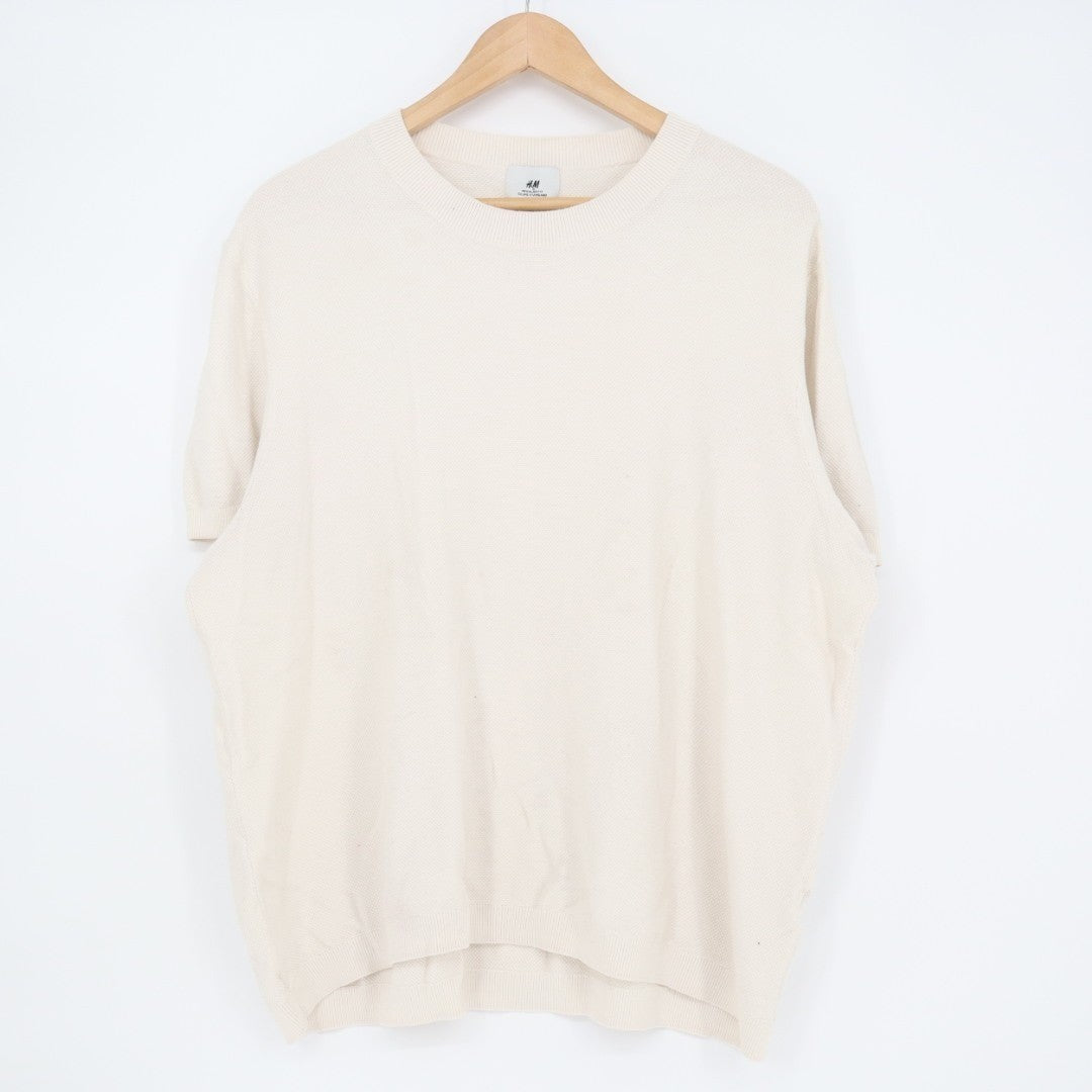 H&M T-Shirt Mens XL Beige Knit Regular Fit Coupe Standard Crew Neck Short Sleeve