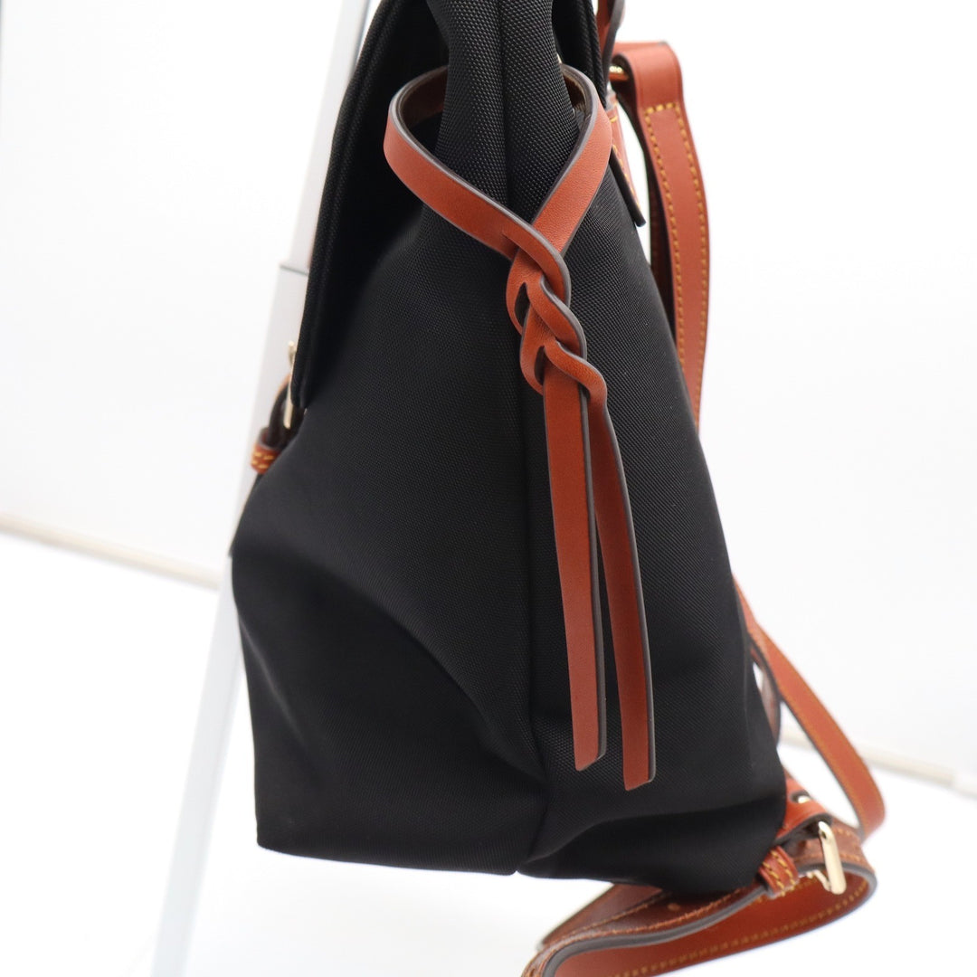 Dooney & Bourke Black Nylon Leather Trim Backpack Braided Handle Duck Logo Tag