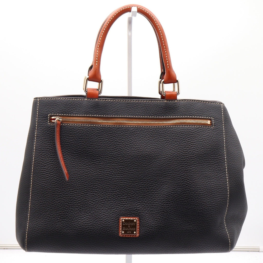 Dooney & Bourke Black Pebbled Leather Tote Bag with Tan Trim
