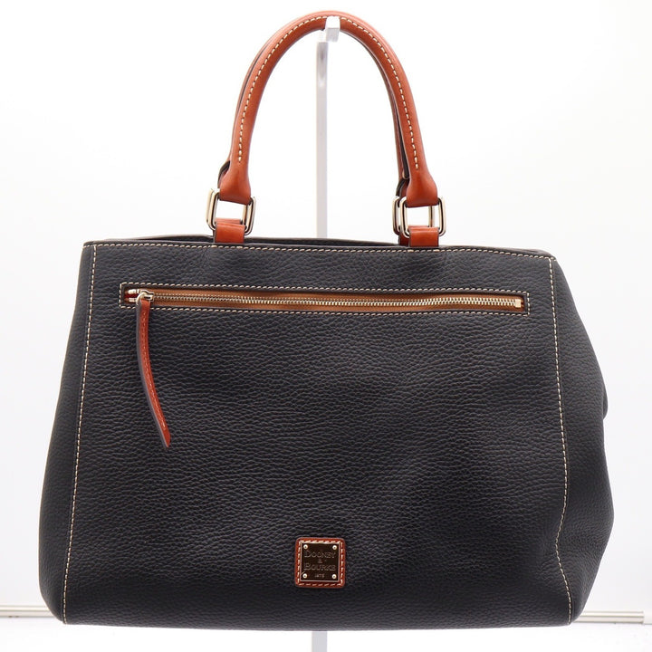 Dooney & Bourke Black Pebbled Leather Tote Bag with Tan Trim