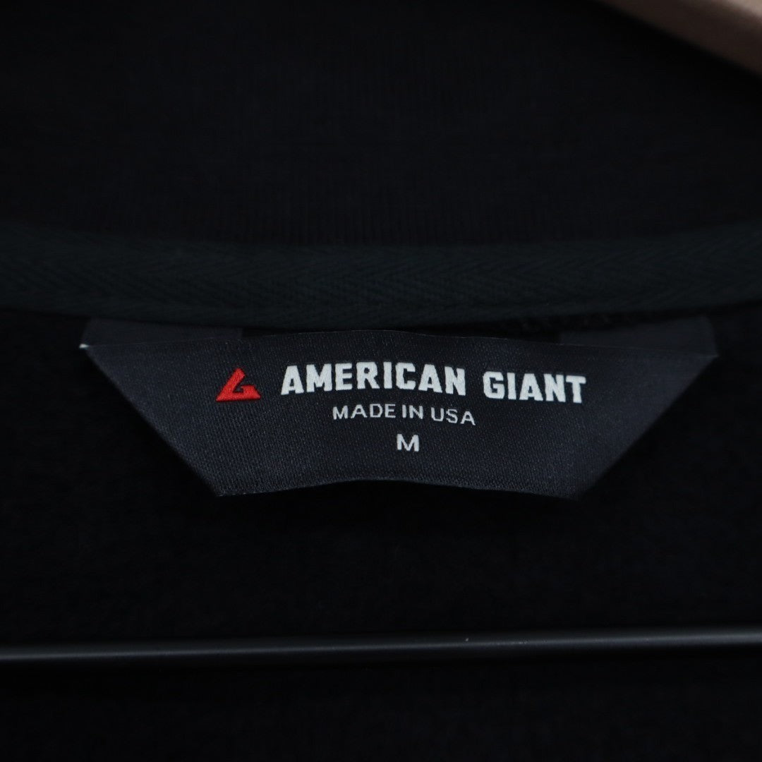 American Giant Jacket Mens Medium Black Cotton Pockets Full Zip Logo Ribbed Hem